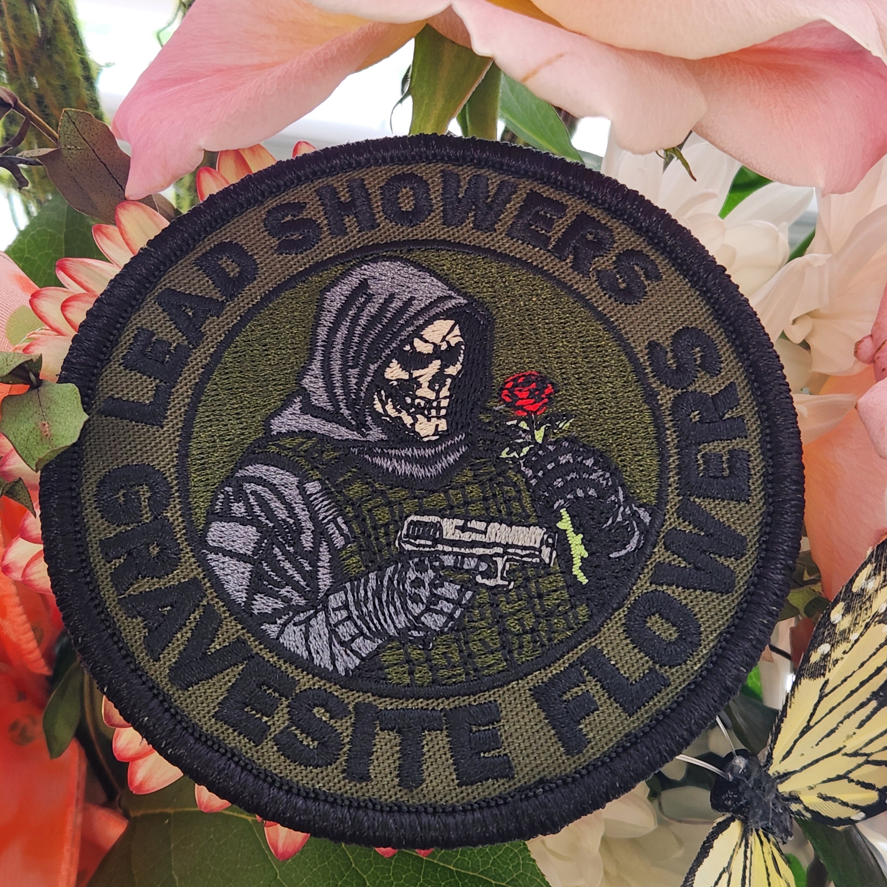 April 2026 POTM - Lead Showers Bring Gravesite Flowers - 4"Embroidered Patch