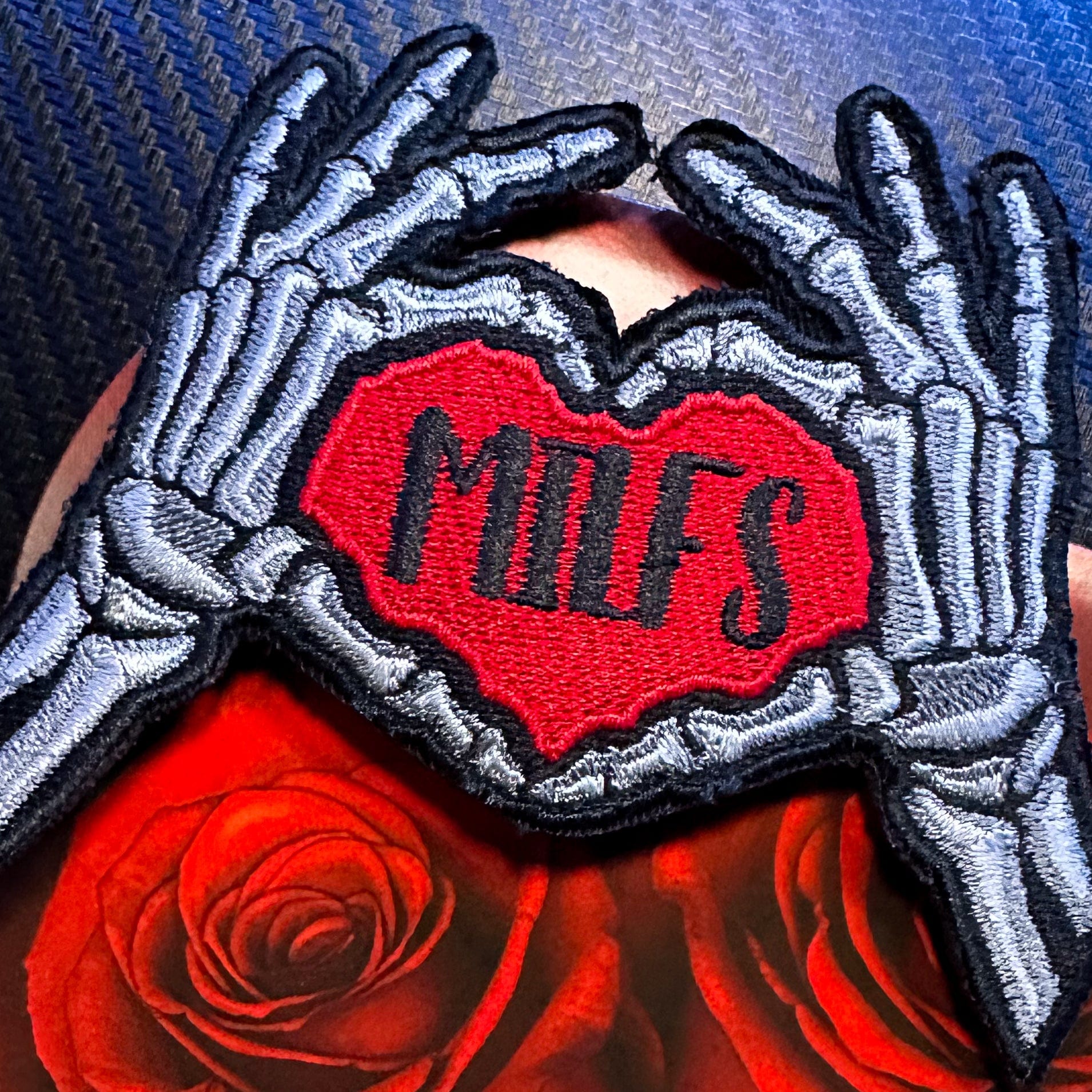 Everyone Loves Hot Moms - Skeleton Heart Hands Love MILFS - Embroidered Patch