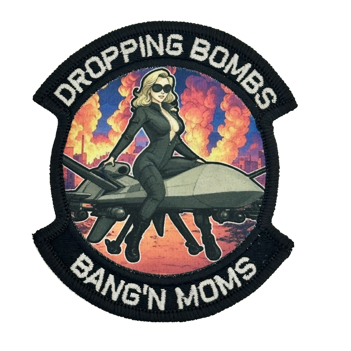 May 2025 POTM - Dropping Bombs - Bang'n Moms - 4" Subroidery Patch