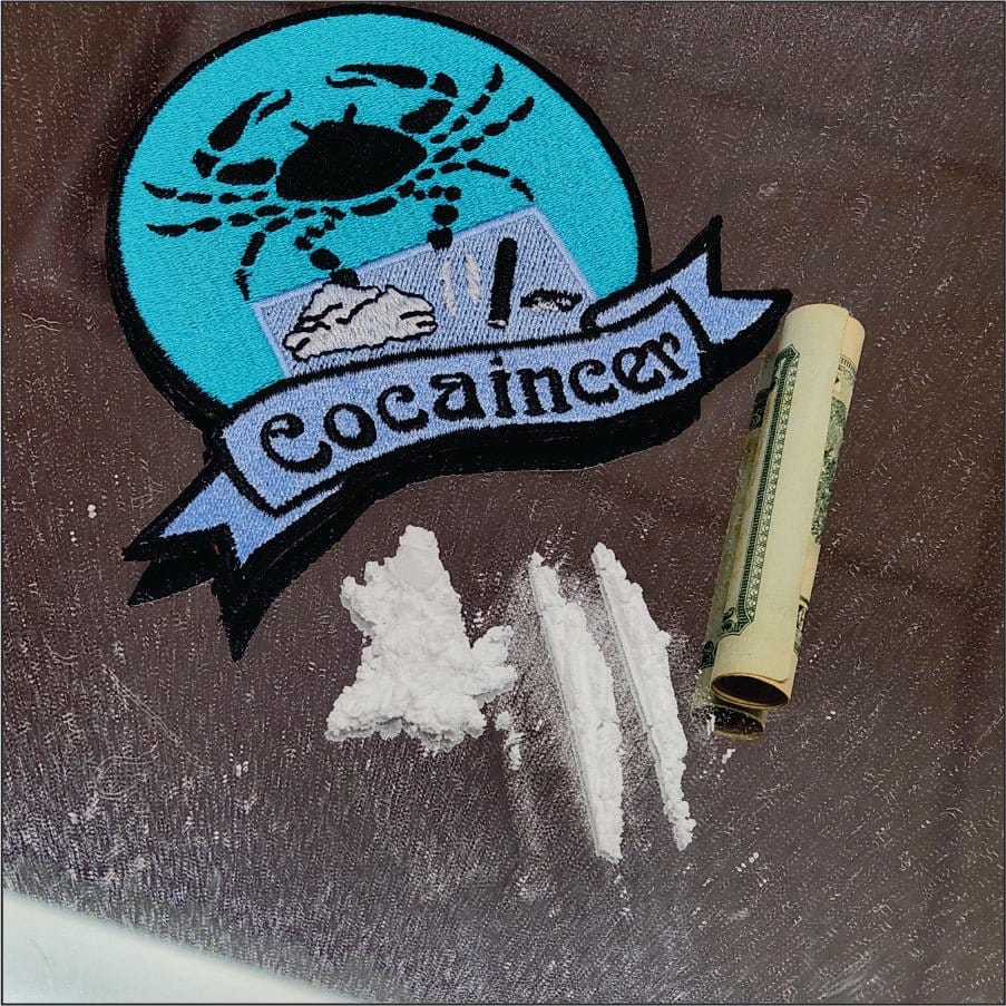 Coked up Crab 'Cocaincer' - Cancer - 4.5" Astrological Funny Parody Patch