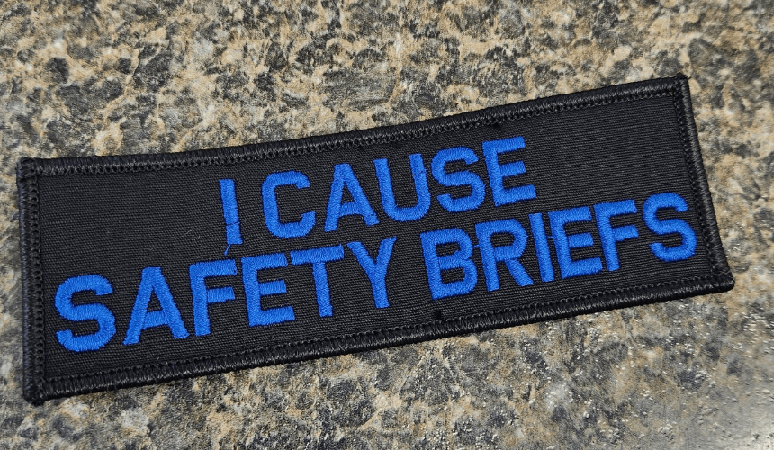 As Seen on Socials - I Cause Safety Briefs - 2x5 Patch - Black w/Royal Blue