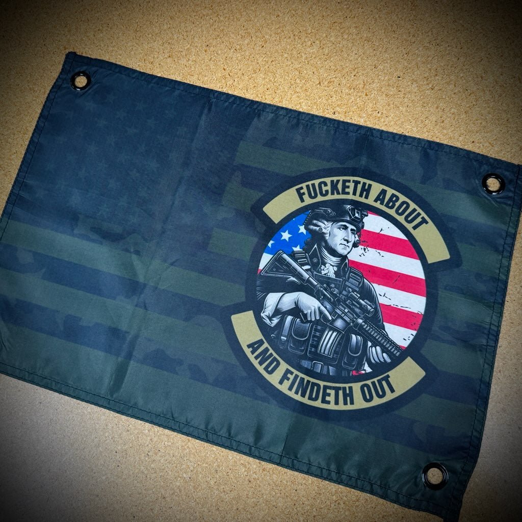 Fucketh About And Findeth Out / US Flag - 12"x17.5" - Mini Wall Banner