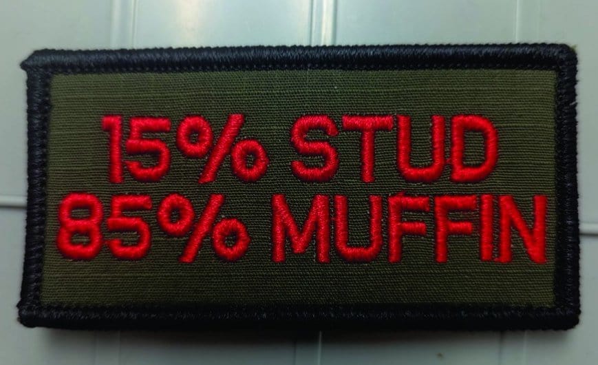 As Seen on Socials - 15% Stud 85% Muffin - 2x4 Patch - Olive Drab w/Red