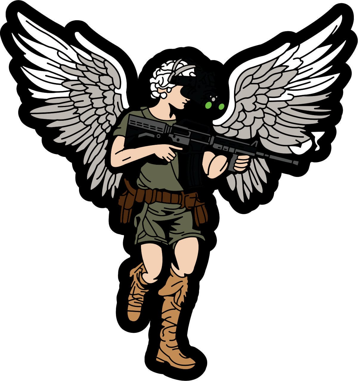 Tactical Cupid Cherub with AR-15 and Night Vision goggles - 4" inch sticker