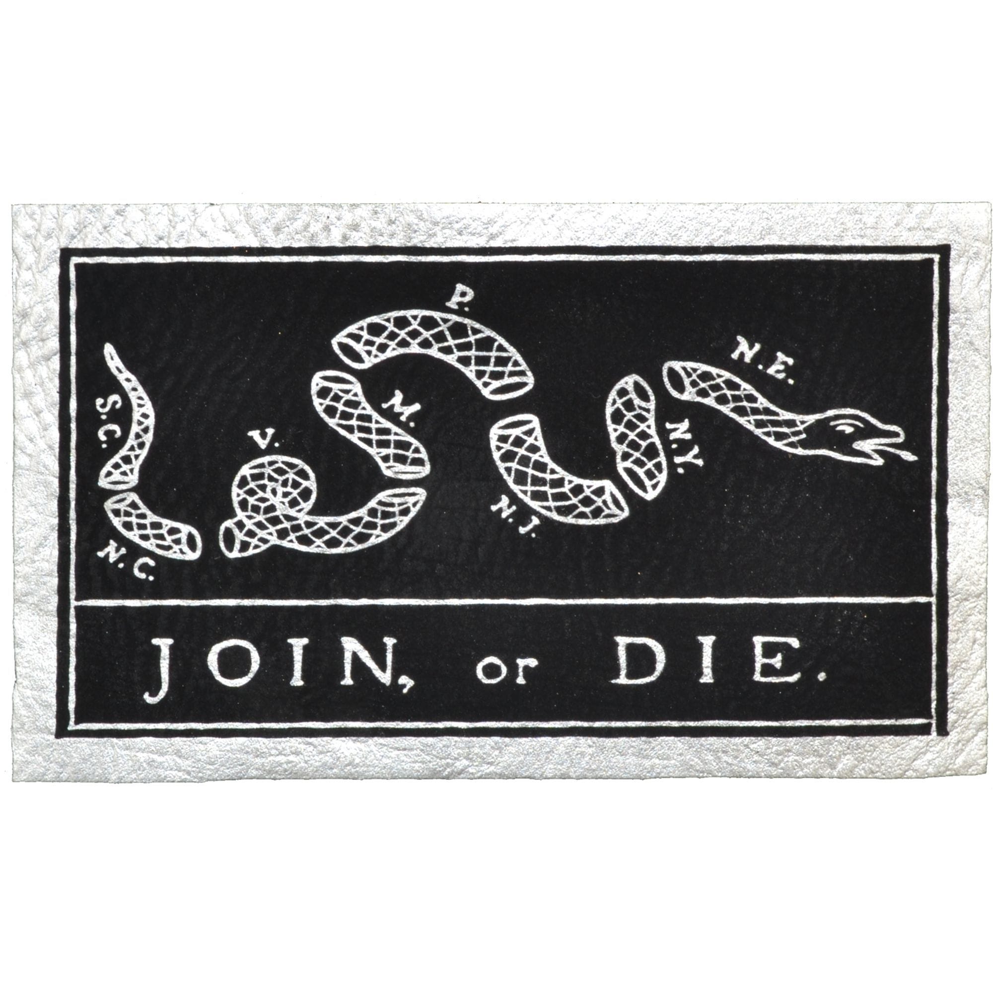 Tactical Gear Junkie Patches Black w/ Silver Join, or Die Snake - 2.25x3.5 Leather Patch - Multiple Colors