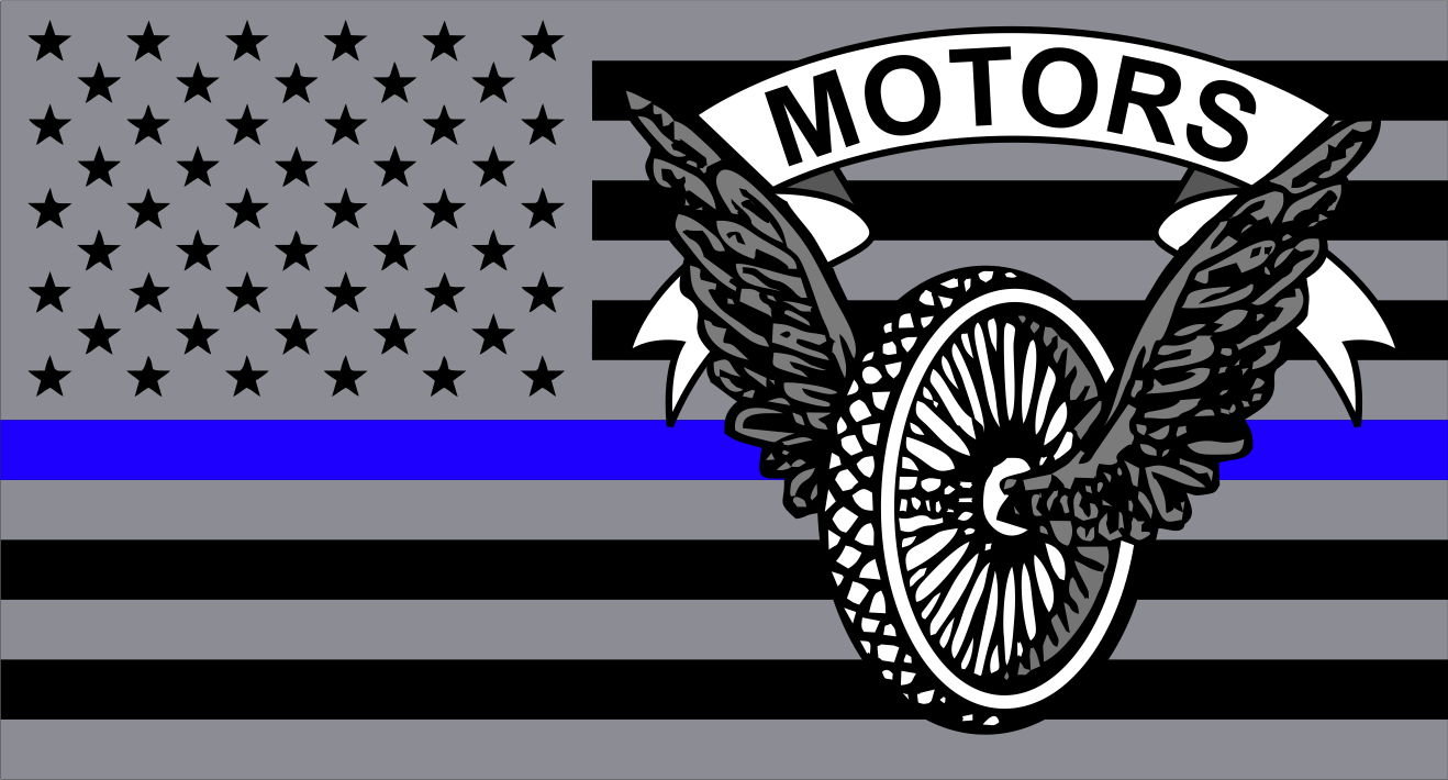 Police Motors USA Flag Thin Blue Line Sticker - 4.5x2.5 inch