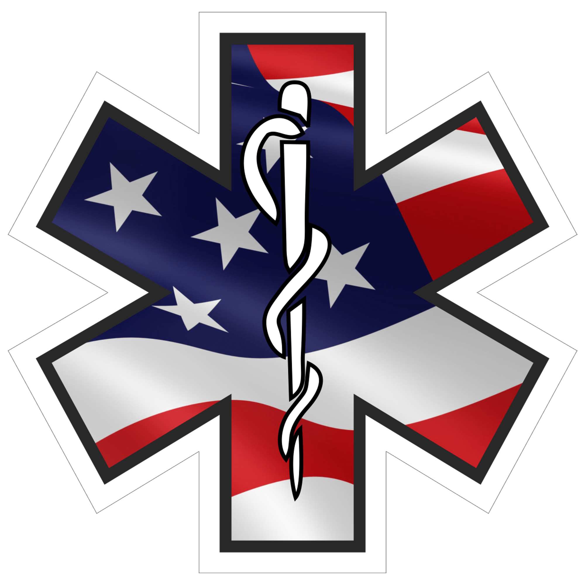 Caduceus Staff Star Of Life USA Flag - 4 inch Sticker