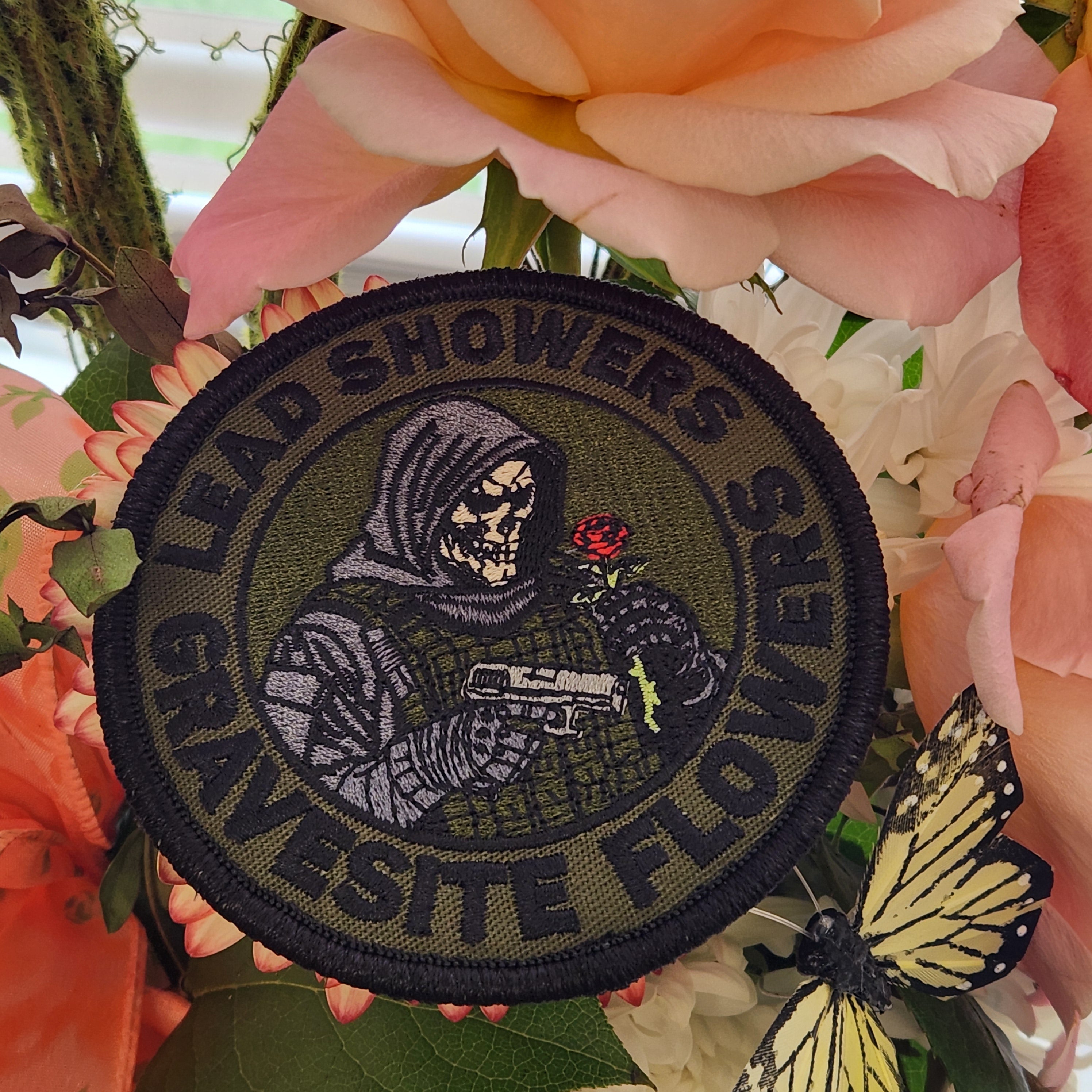 April 2026 POTM - Lead Showers Bring Gravesite Flowers - 4"Embroidered Patch