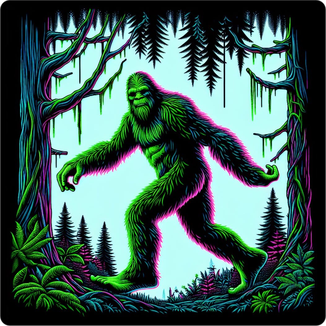 STICKER - Bigfoot - Amp Up Your Wardrobe with an Trippy, Eye-Catching Fluorescent Thread Magic - 3.5"