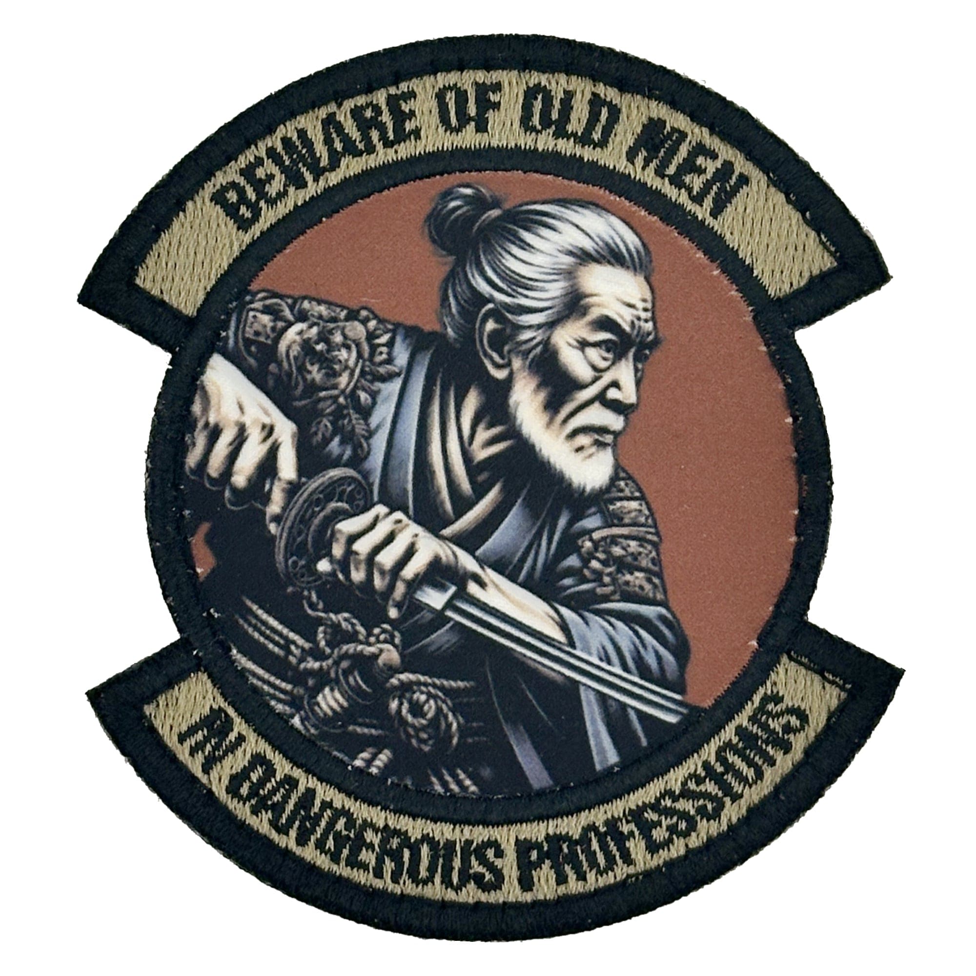 Samurai version of Beware of Old Men - In Dangerous Professions -  3" Embroidered/Sublimated Patch