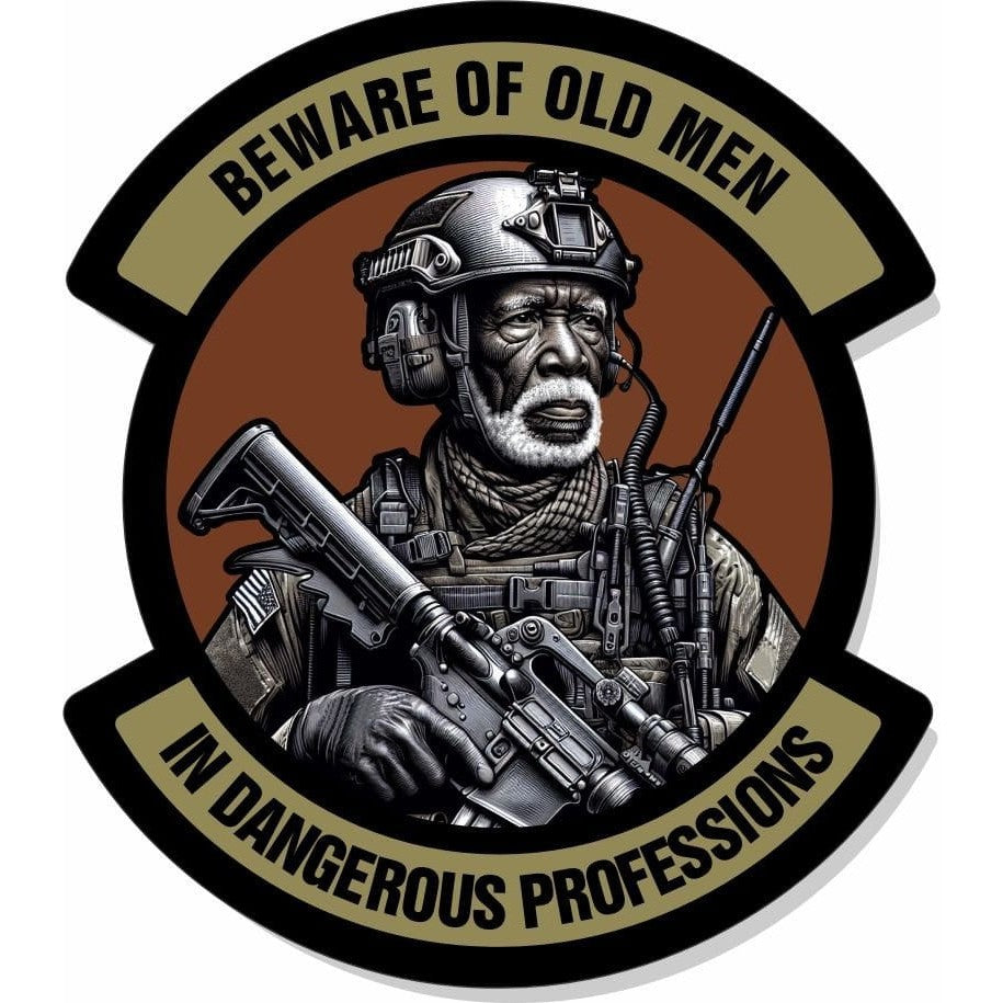 STICKER - African American version of Beware of Old Men - In Dangerous Profession - 4" Sticker