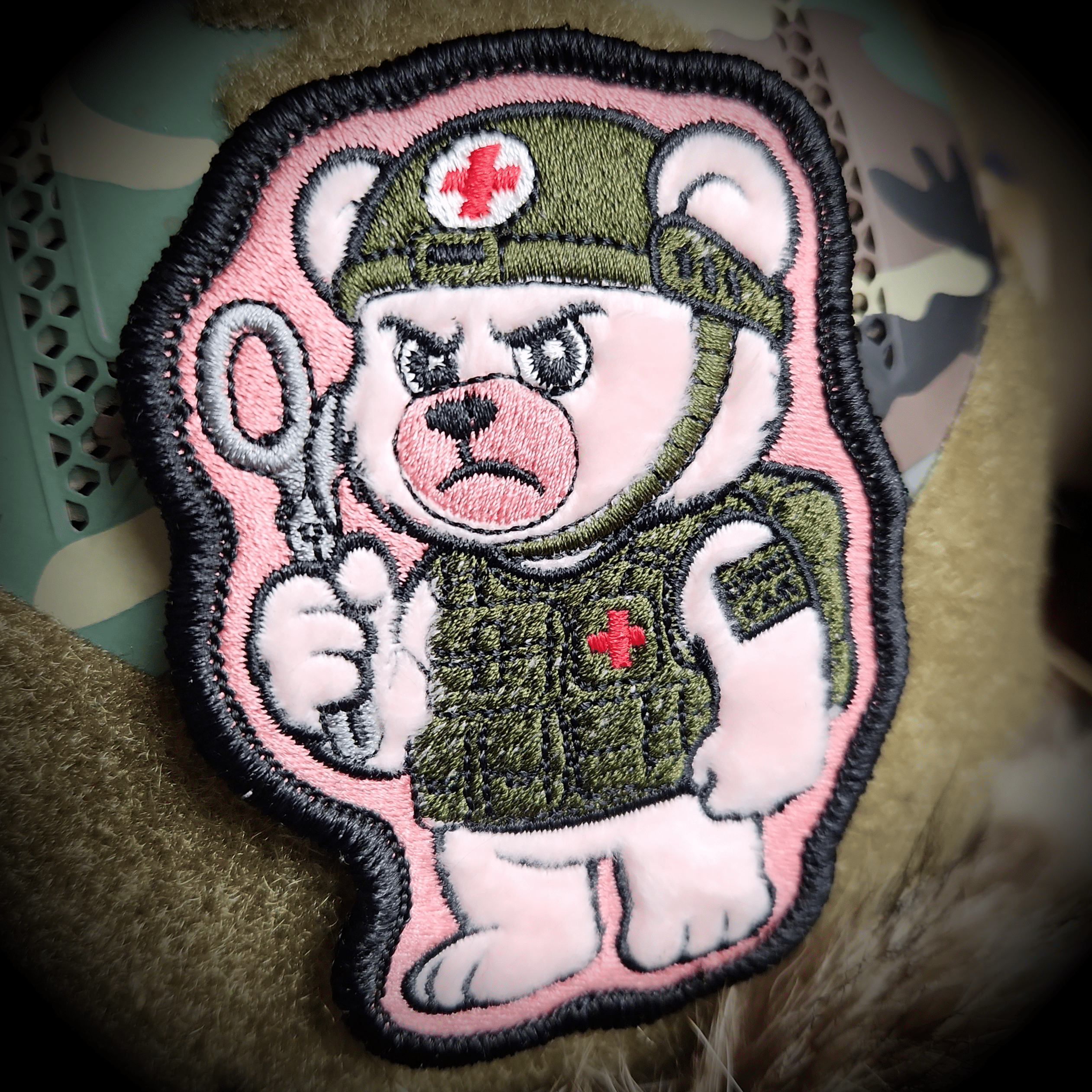 Dead Inside Bear - IDFC BEARS - 4" Fuzzy Embroidered Patch - Pink