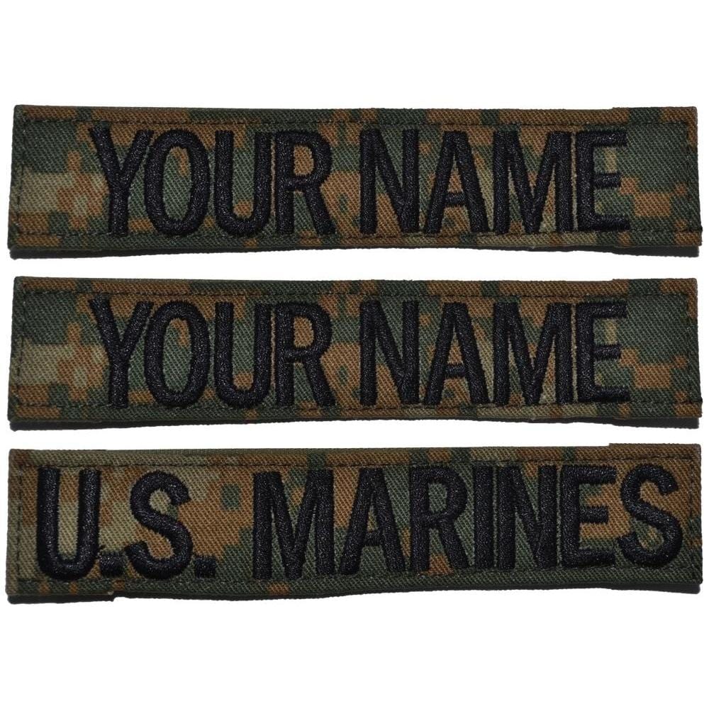 3 Piece Name Tape Set w/ Hook Fastener Backing - Woodland Marpat