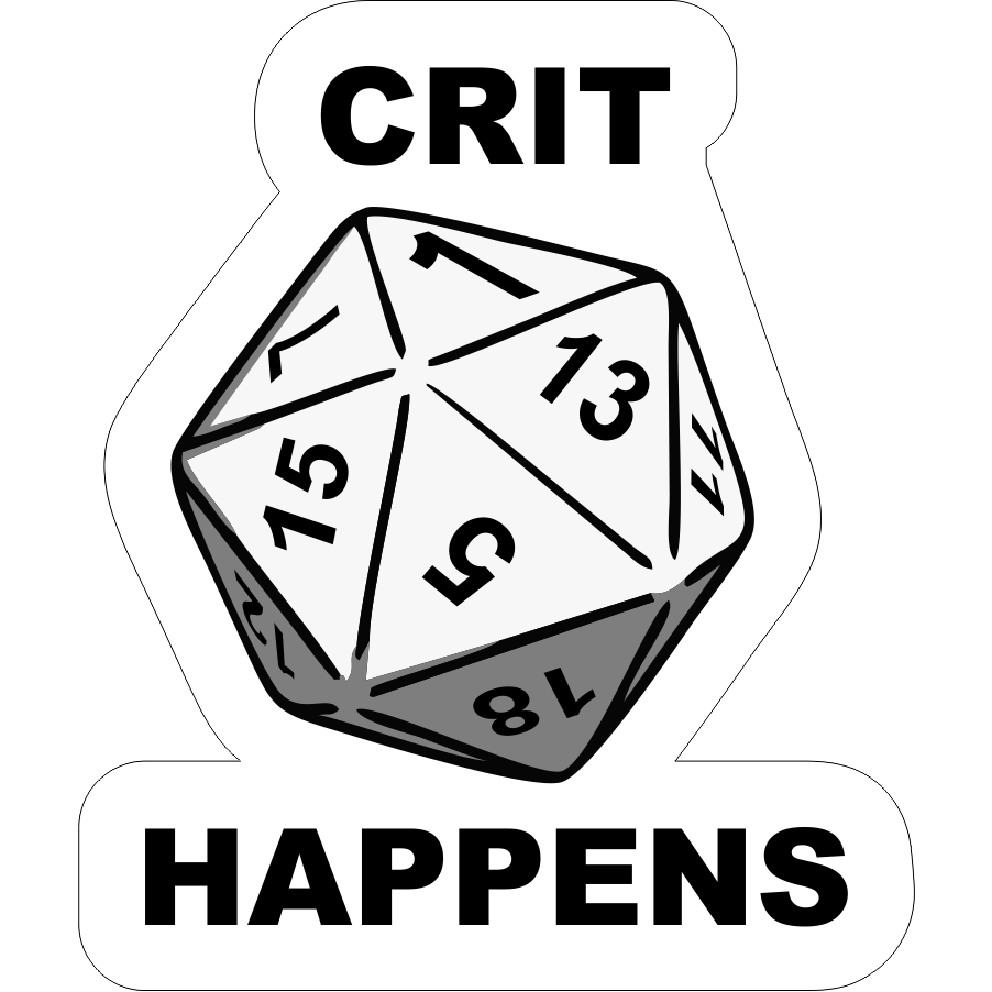 Crit Happens 20 Side Die - 3x2.25 inch Sticker