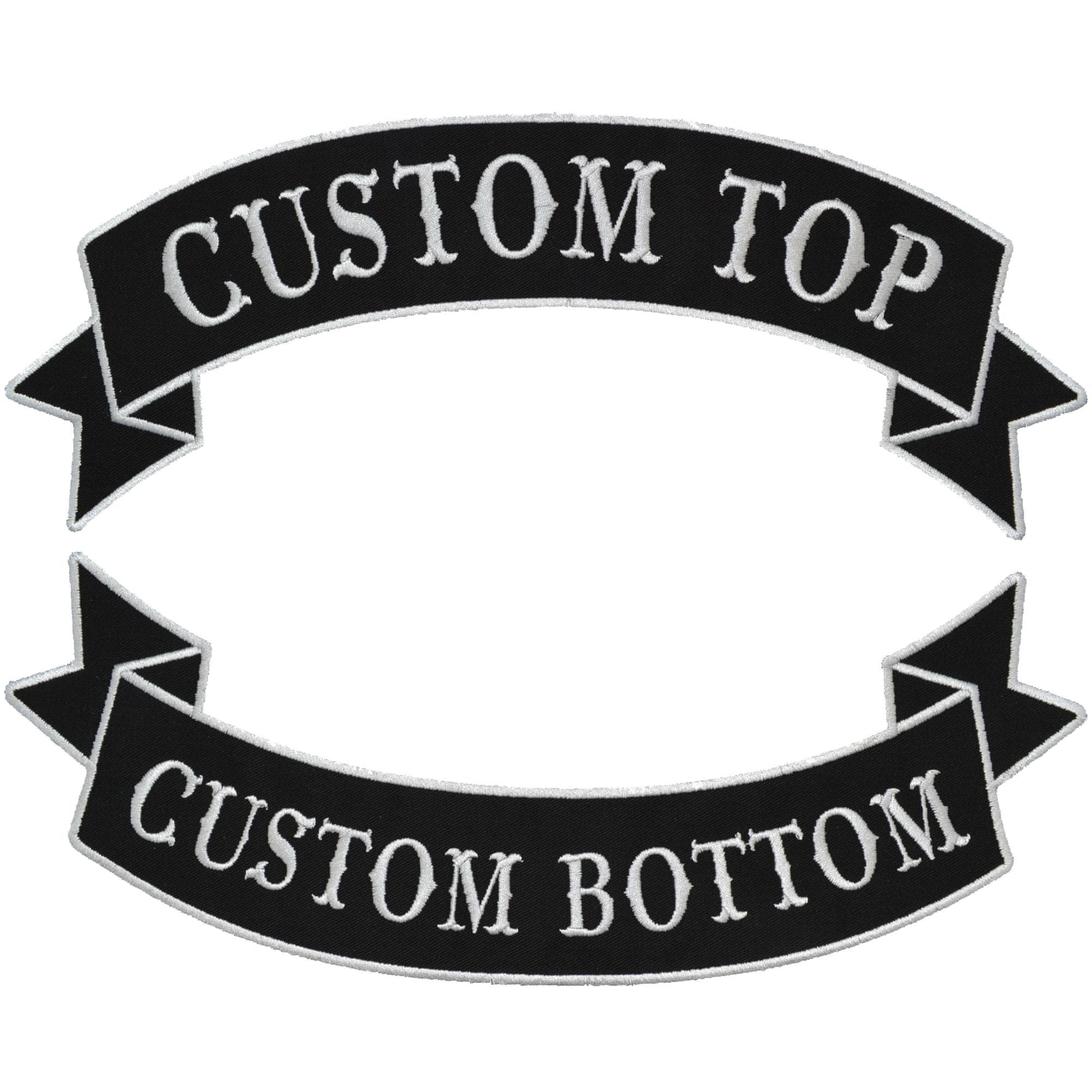 Custom Biker Vest Patch - Top and Bottom Banner Style Tab and Rocker - Sew On