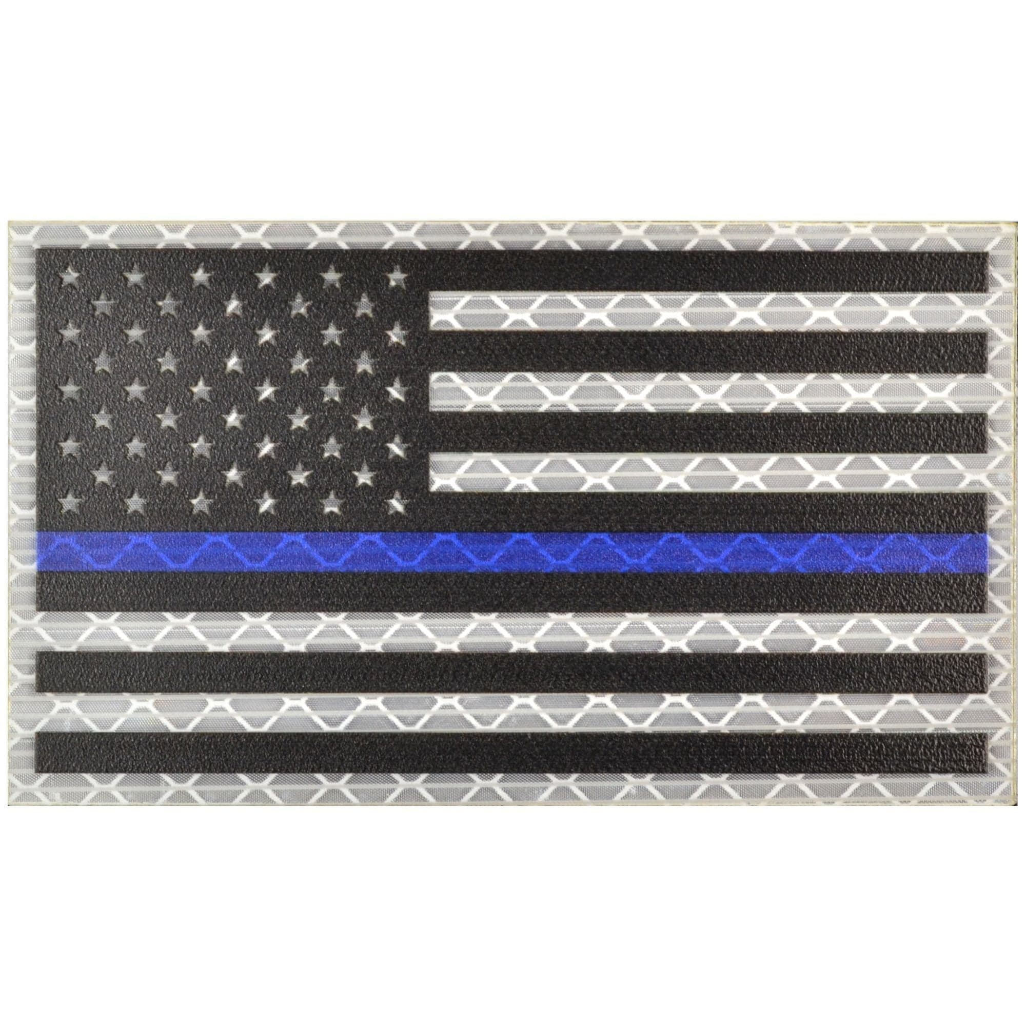 Reflective Printed Thin Blue Line USA Flag - 2x3.5 Patch