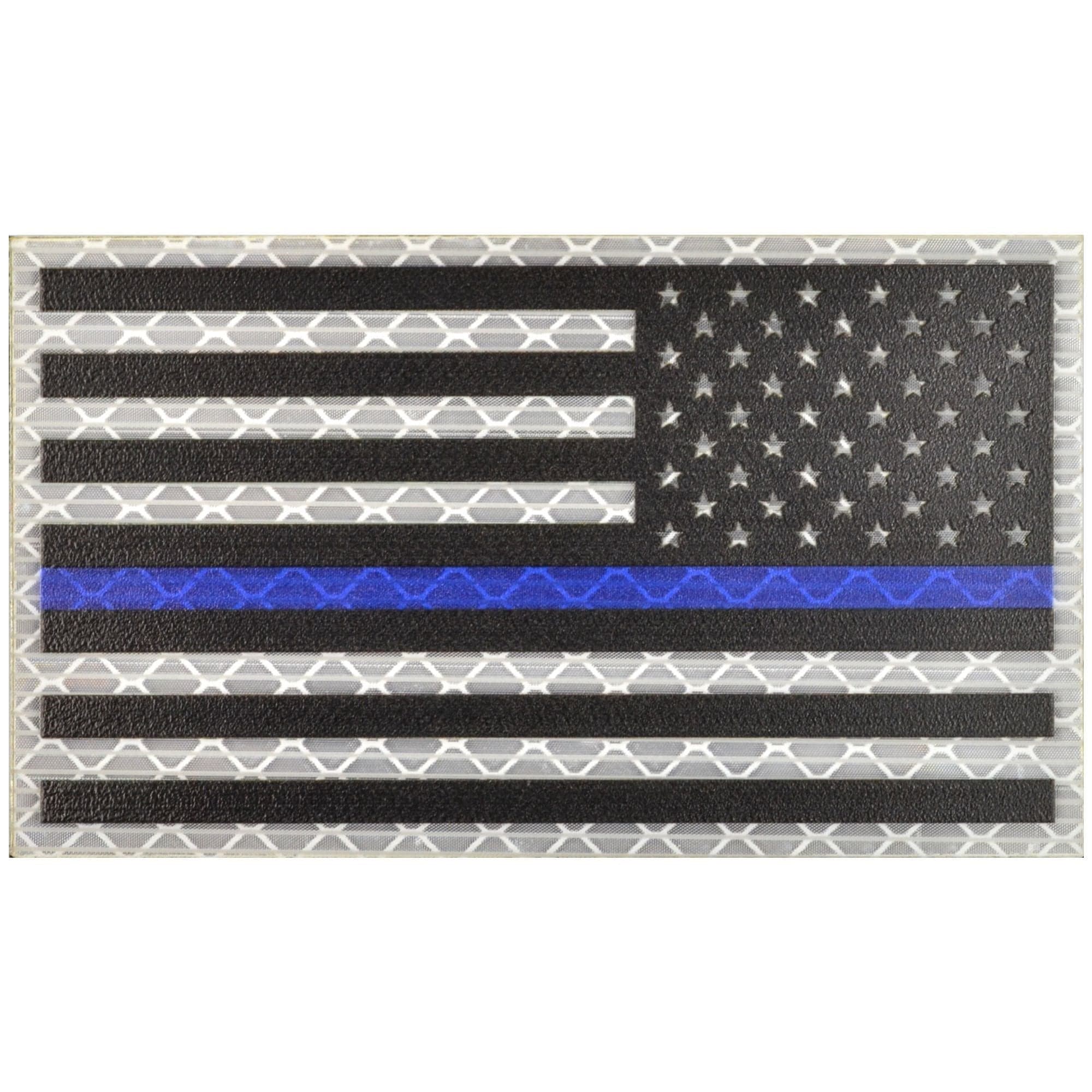 Reflective Printed Thin Blue Line USA Flag - 2x3.5 Patch